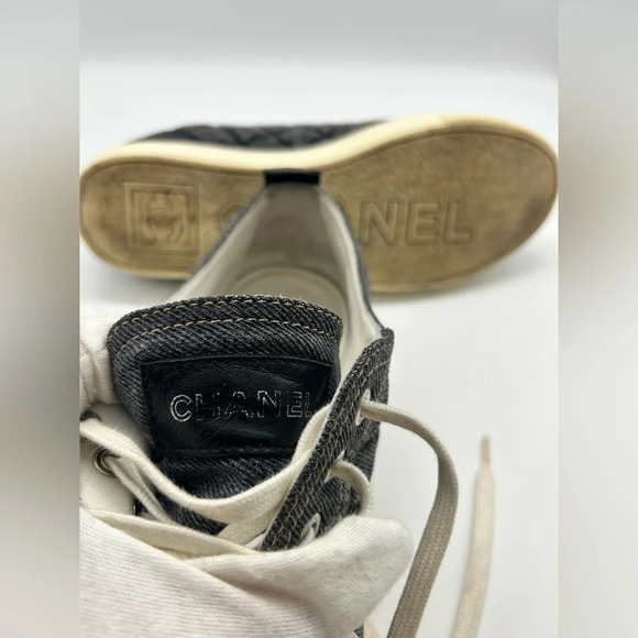 Chanel quilted denim leather lined low top sneakers shoes authentic 38 - Picture 11 of 15